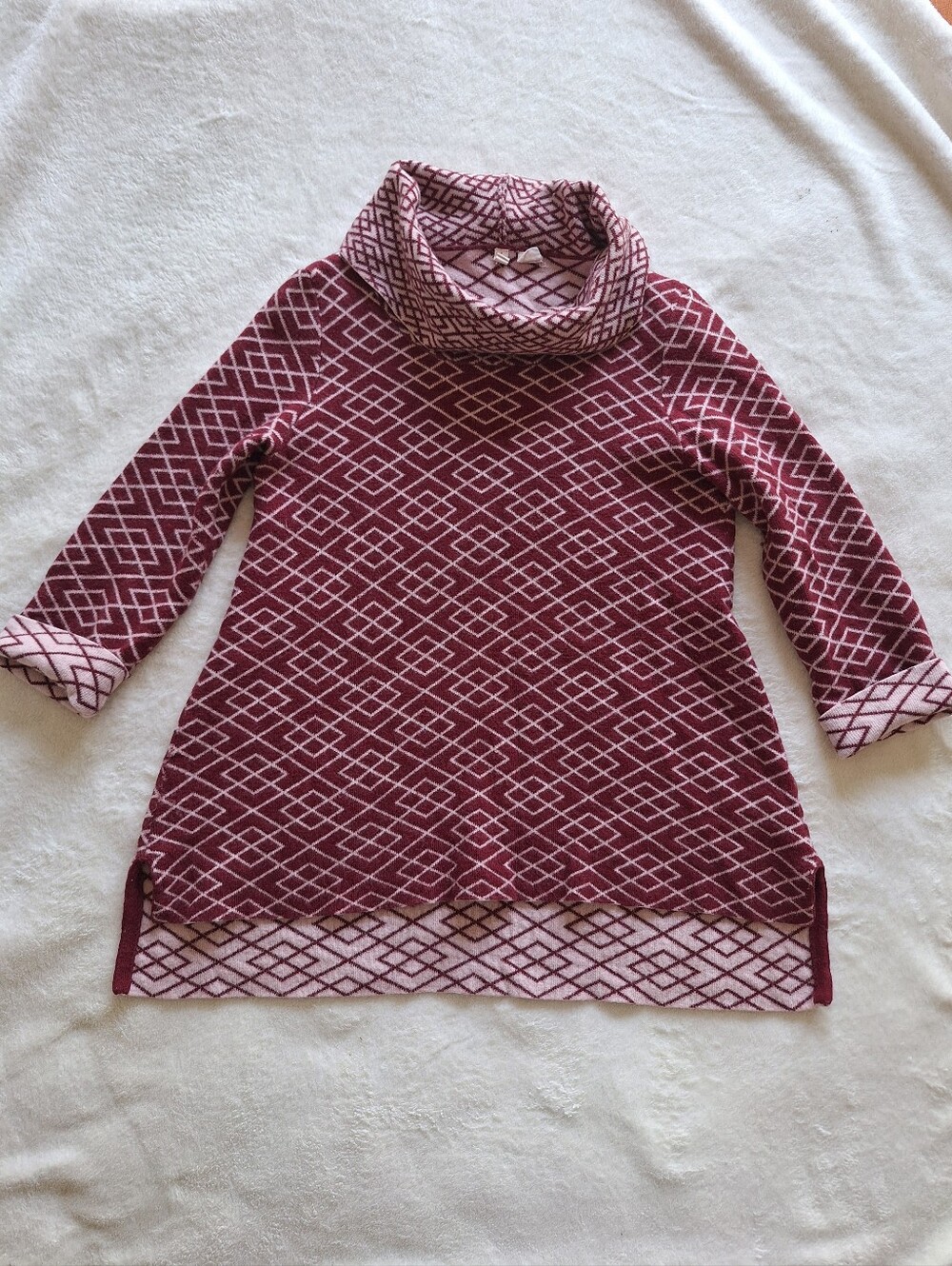 Moth Anthropologie Galena Alpaca Blend Burgundy Geometric Cowl Neck Sweater S